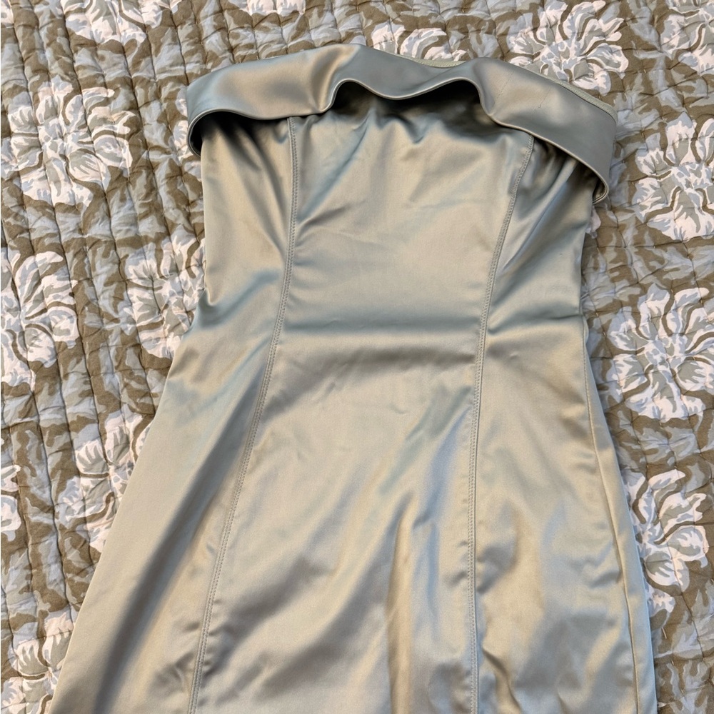 Aritzia Strapless Satin Dress in Silver